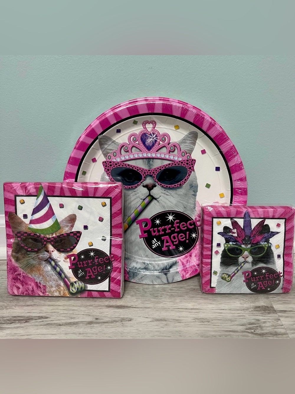 Party City "Purr-fect at any Age" Disposable Paper Goods for 16